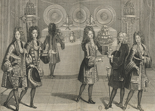 {Buffet dressé pour la collation lors des soirées d'appartement à Versailles} (détail).