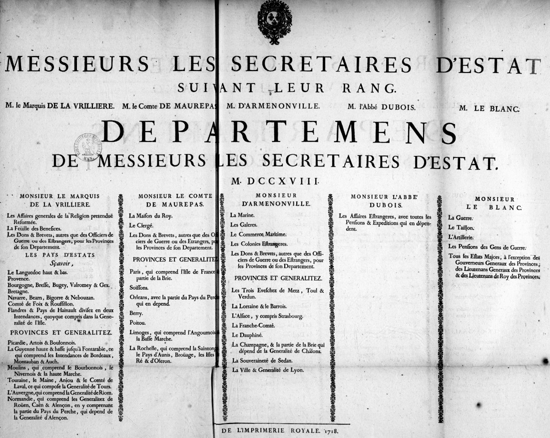 « Messieurs les secretaires d'Estat suivant leur rang »