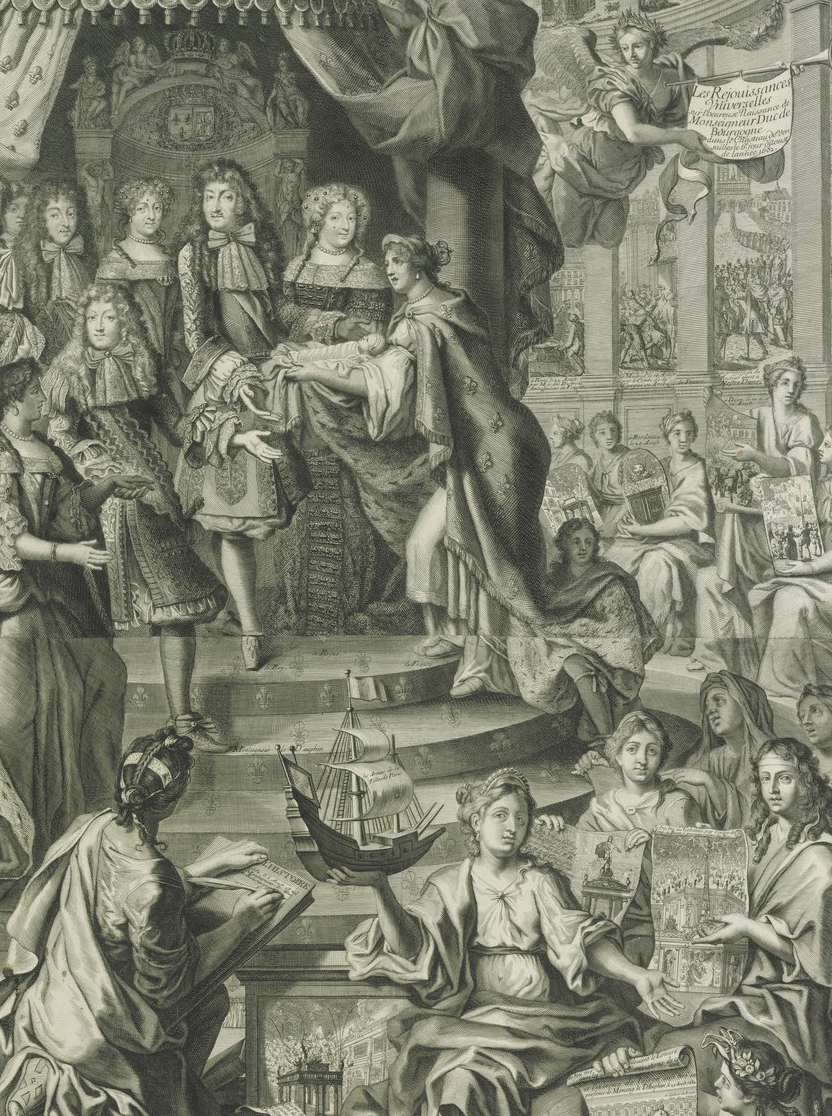{Les réjouissances universelles sur l'heureuse naissance de Monseigneur le duc de Bourgogne dans le chasteau de Versailles le 6e jour d'aoust de l'année 1682} (détail)