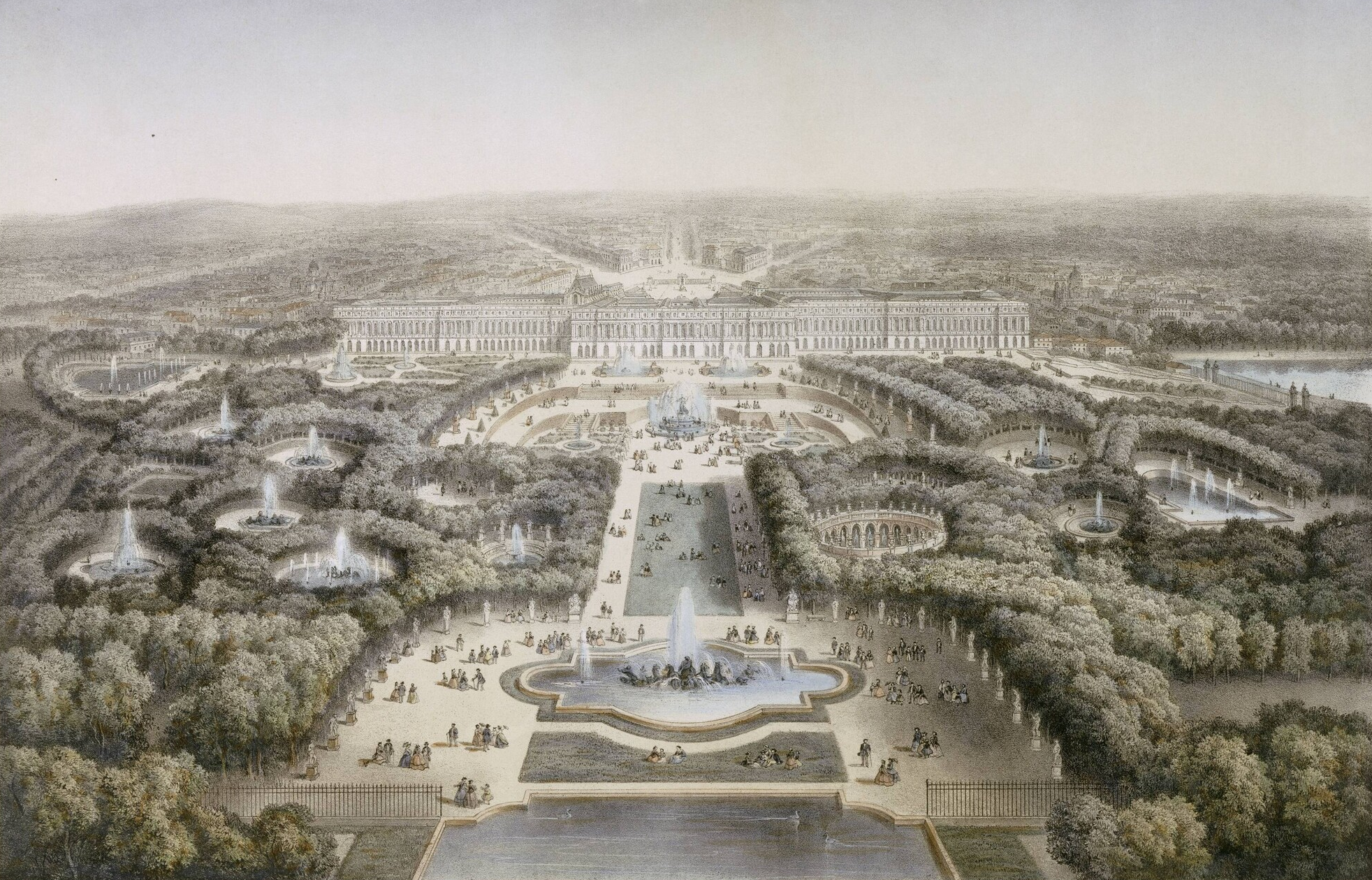 Auguste-Victor Deroy, {Vue de Versailles, le parc, le palais}
